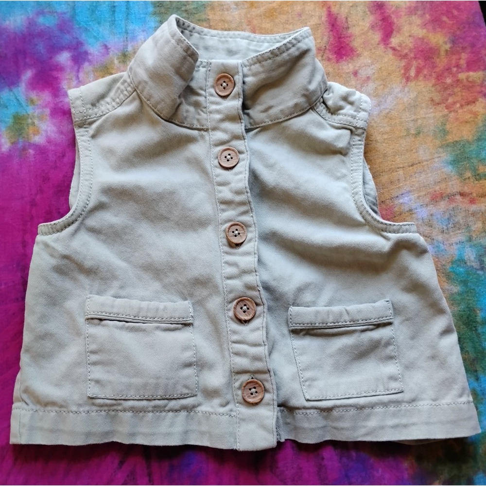 4T Tahari Girl's Safari Style Button Front 100% Cotton Fall Vest Real Pockets
